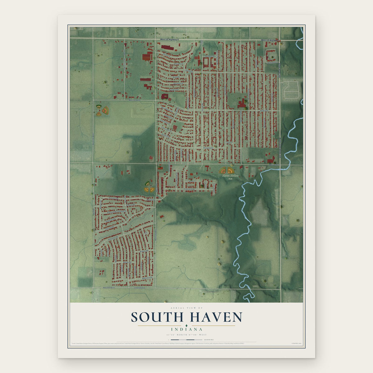 South Haven, Indiana map print, the full design