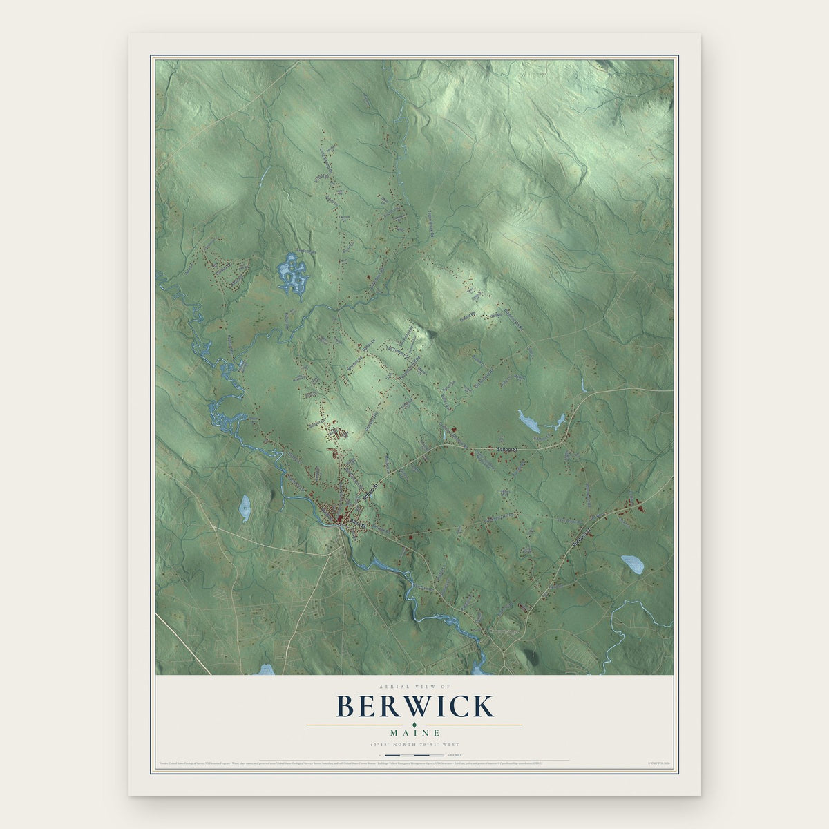Berwick, Maine map print, the full design