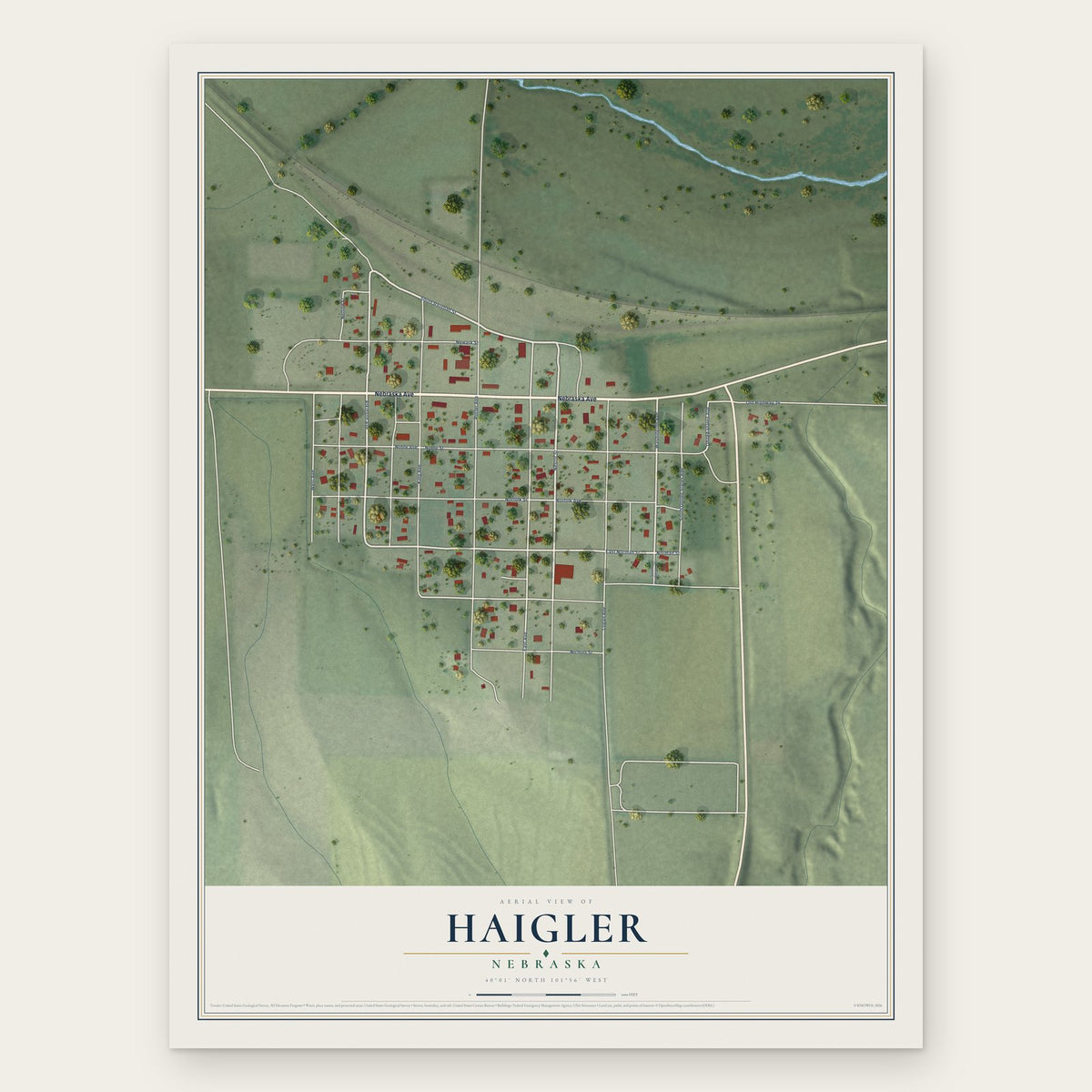 Haigler, Nebraska map print, the full design