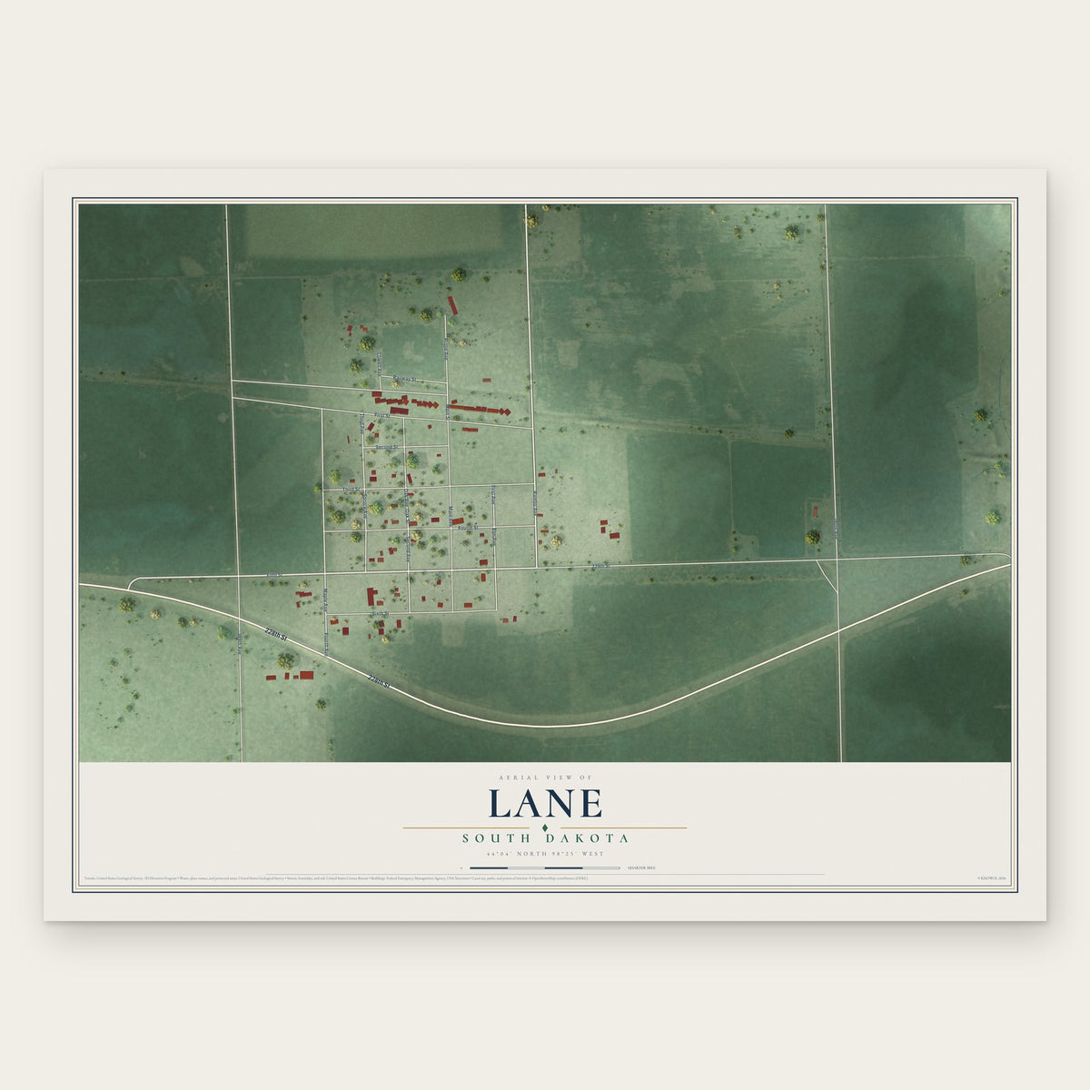 Lane, South Dakota map print, the full design
