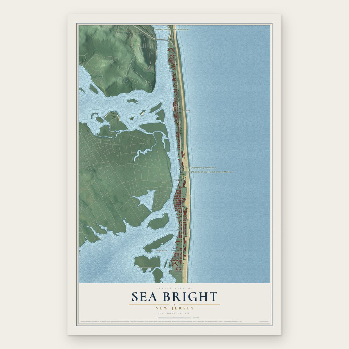 Sea Bright, New Jersey map print, the full design