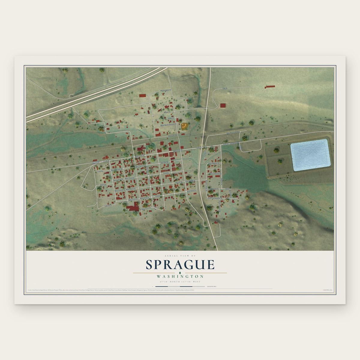 Sprague, Washington map print, the full design