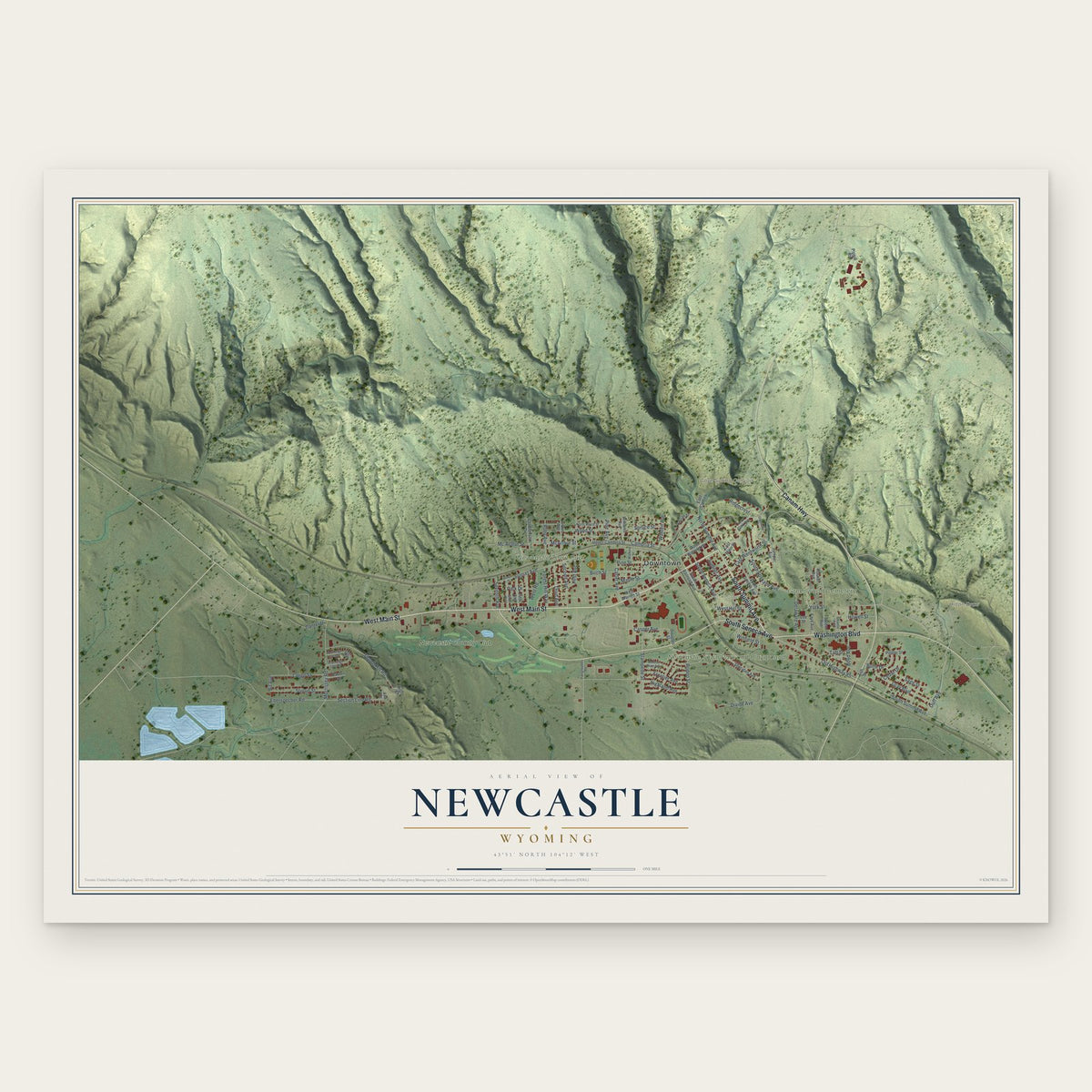 Newcastle, Wyoming map print, the full design