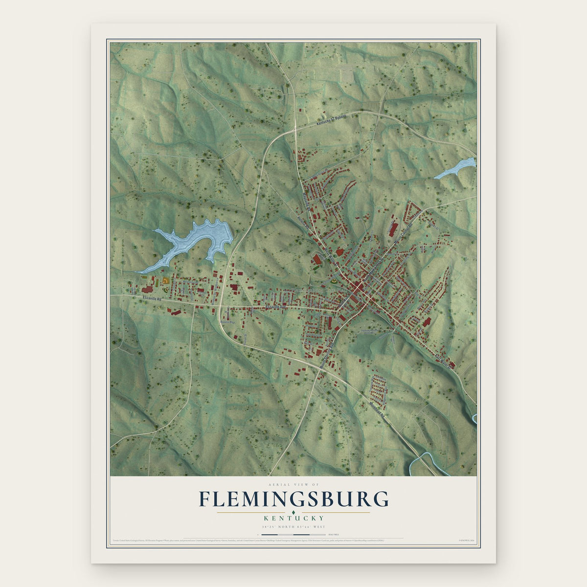 Flemingsburg, Kentucky map print, the full design