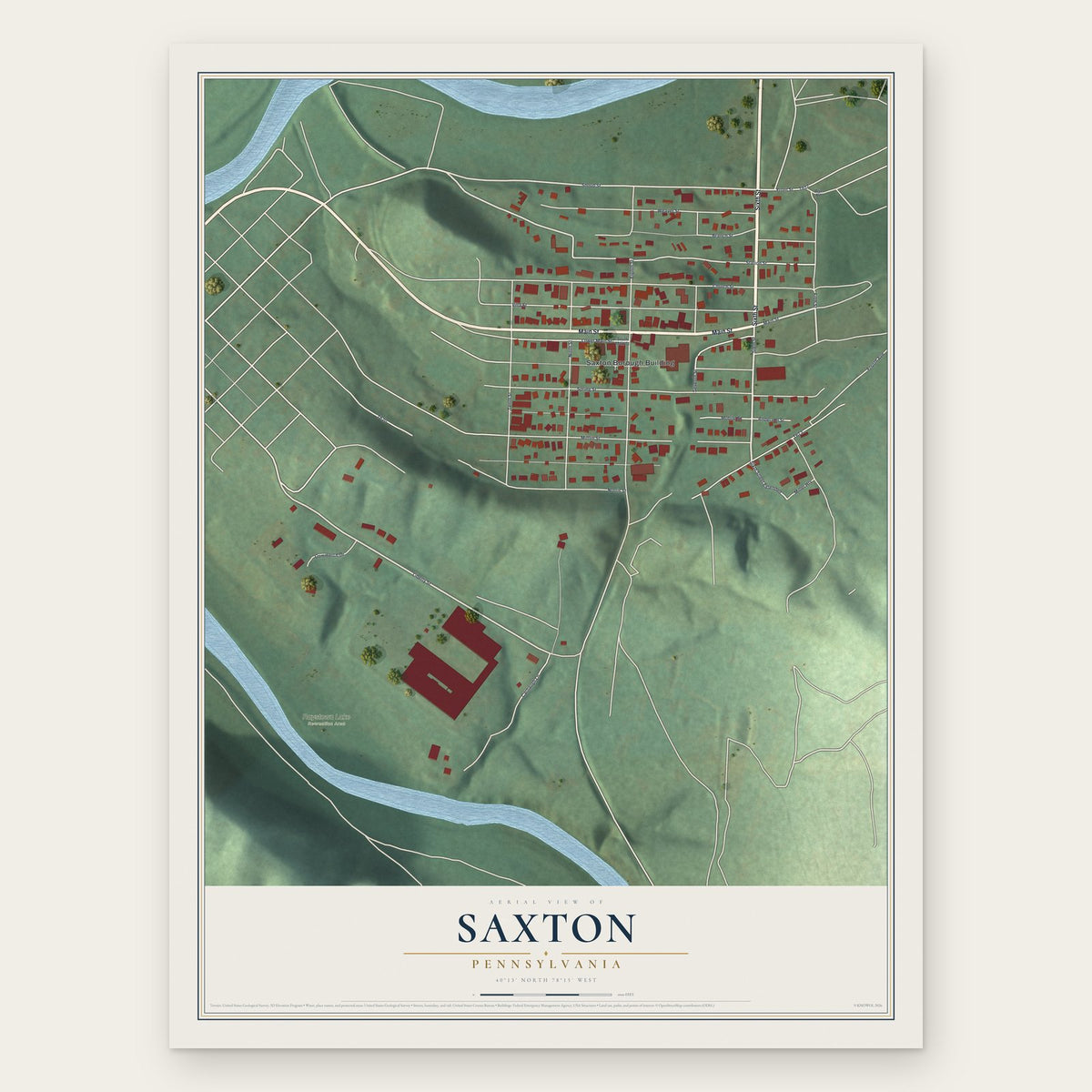 Saxton, Pennsylvania map print, the full design