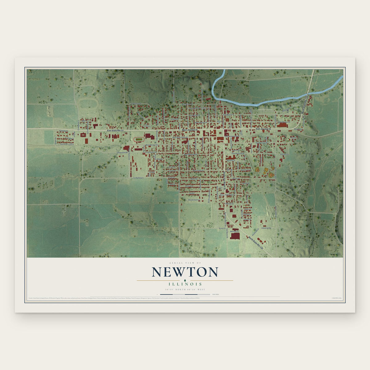 Newton, Illinois map print, the full design