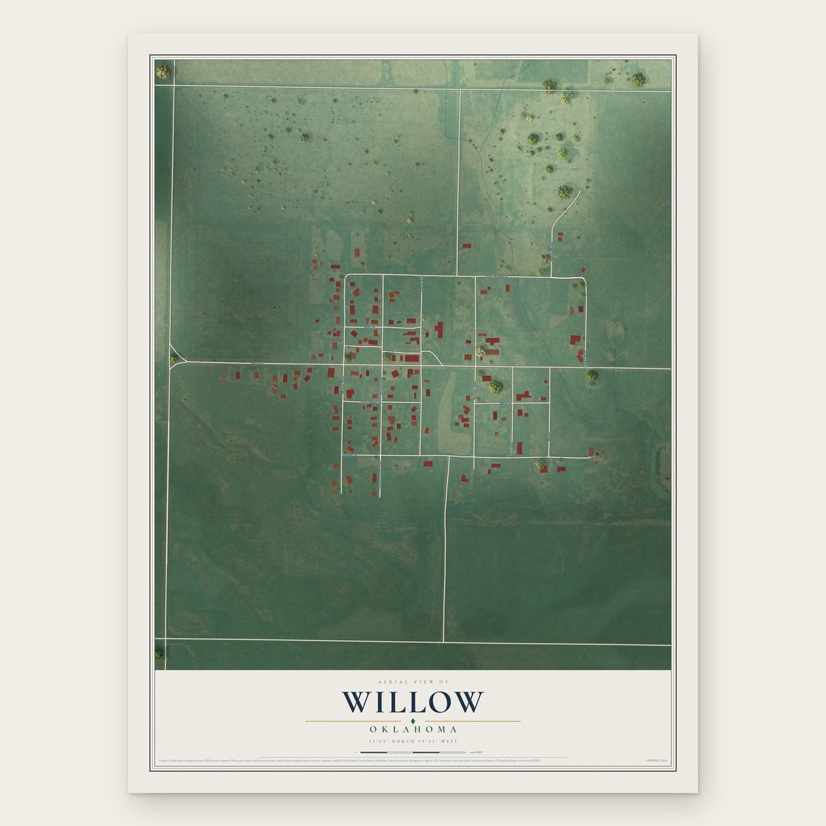 Willow, Oklahoma map print, the full design