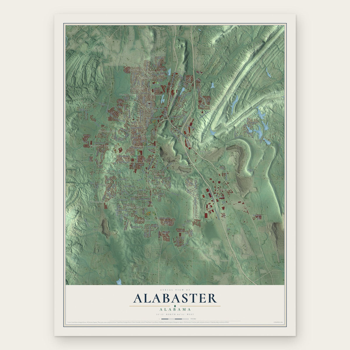 Alabaster, Alabama map print, the full design