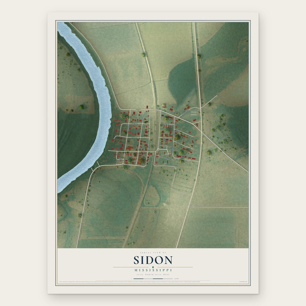 Sidon, Mississippi map print, the full design