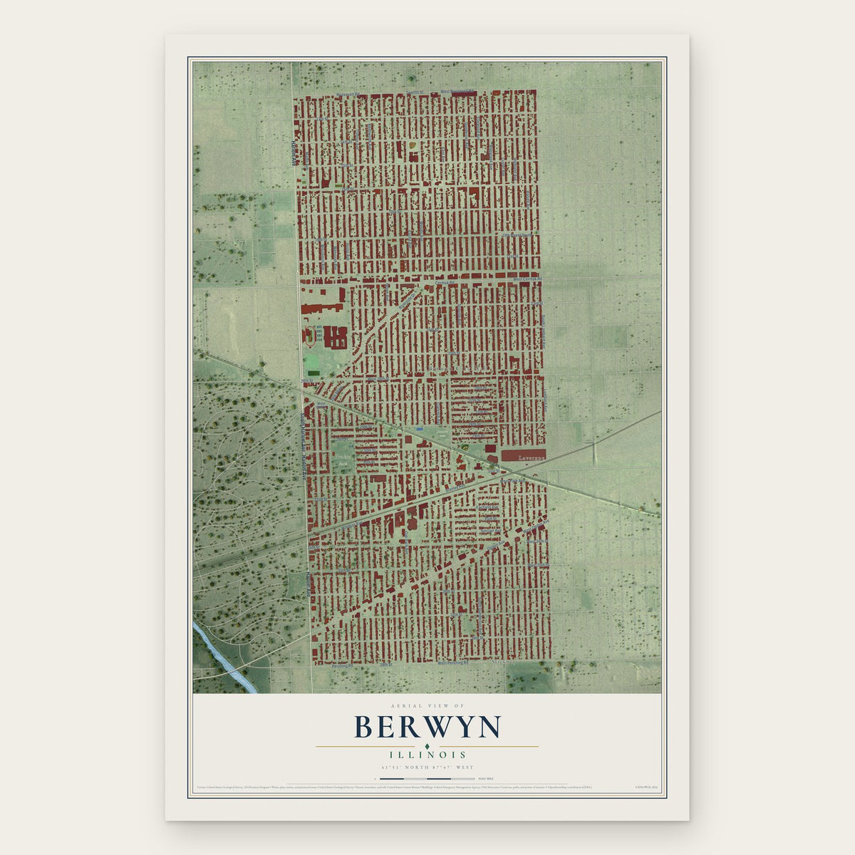 Berwyn, Illinois map print, the full design