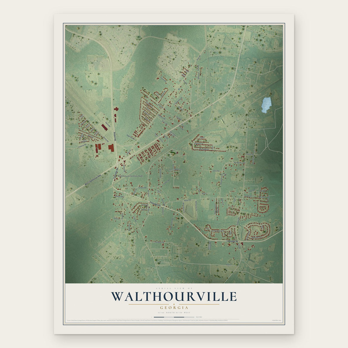 Walthourville, Georgia map print, the full design