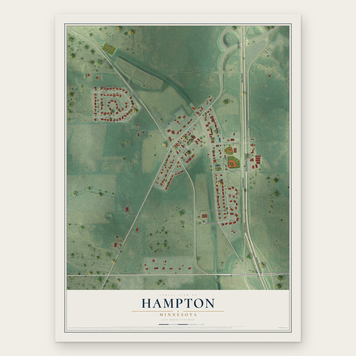 Hampton, Minnesota map print, the full design