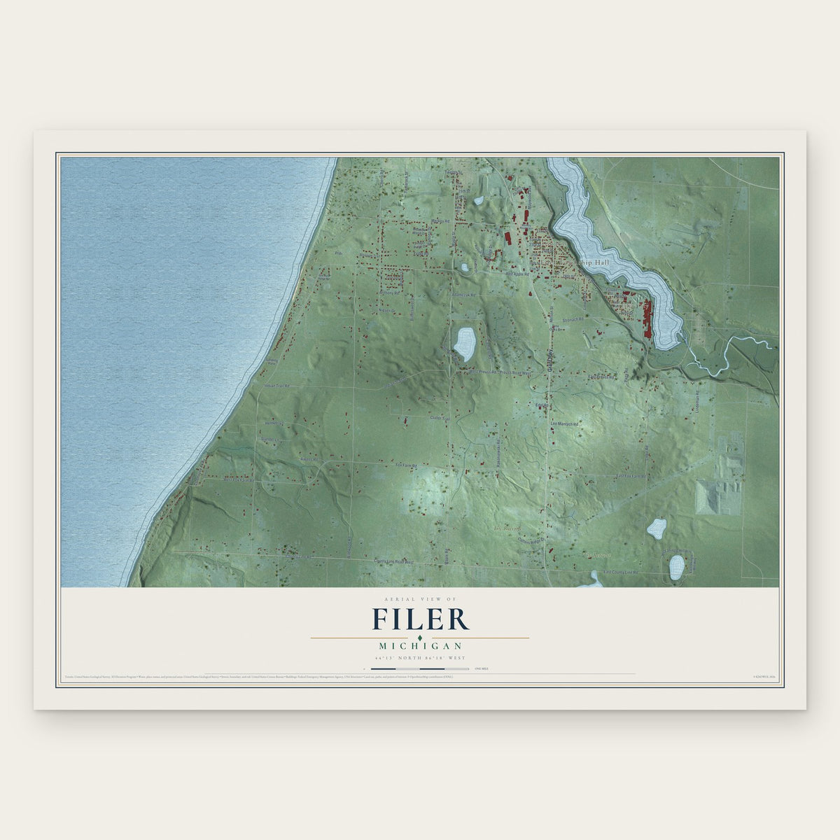 Filer, Michigan map print, the full design