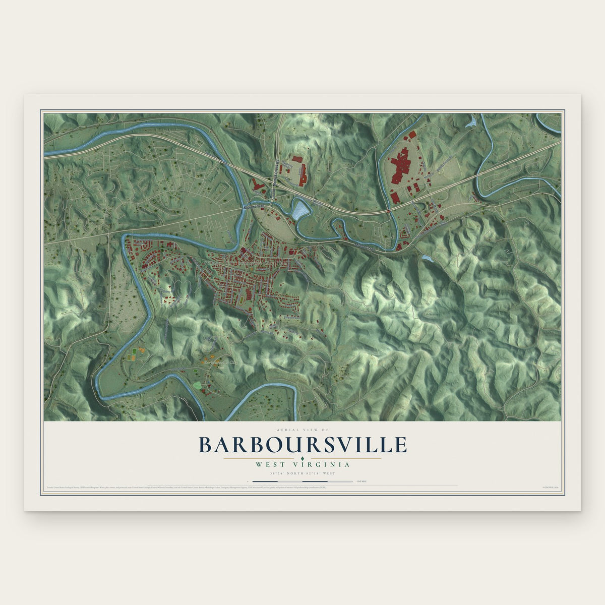 Barboursville, West Virginia map print, the full design