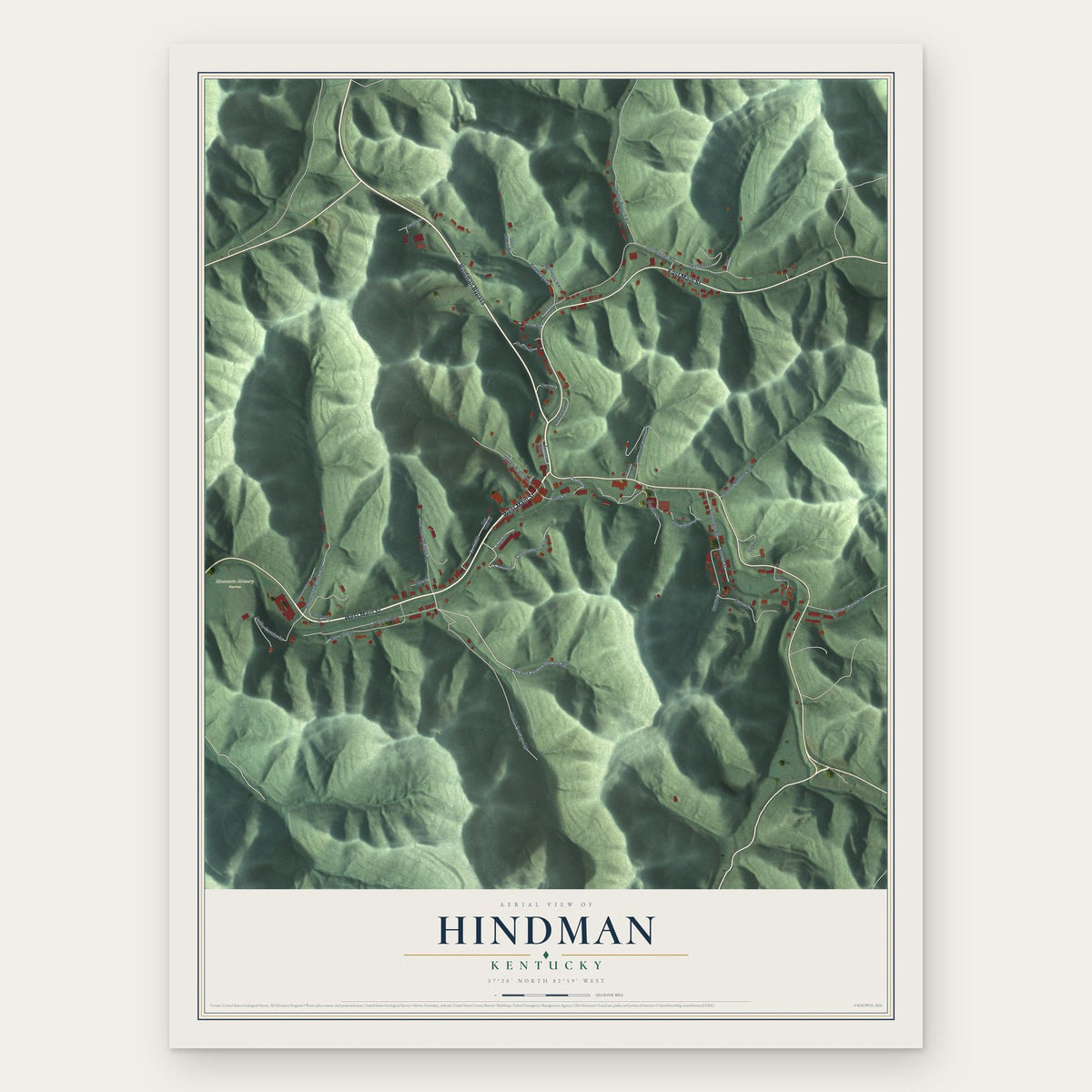Hindman, Kentucky map print, the full design