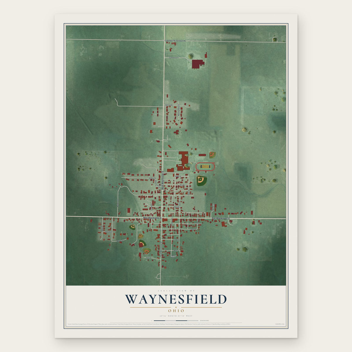 Waynesfield, Ohio map print, the full design