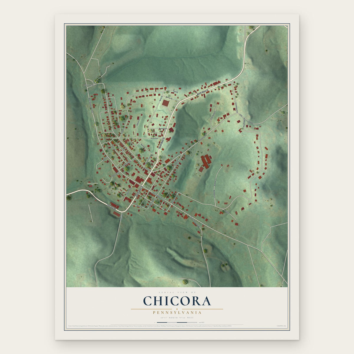 Chicora, Pennsylvania map print, the full design