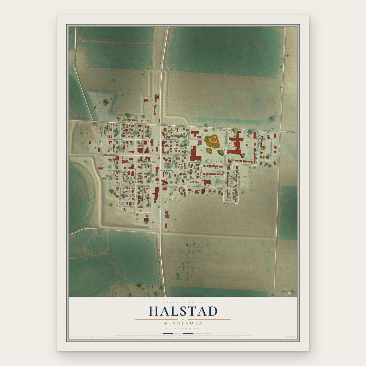 Halstad, Minnesota map print, the full design