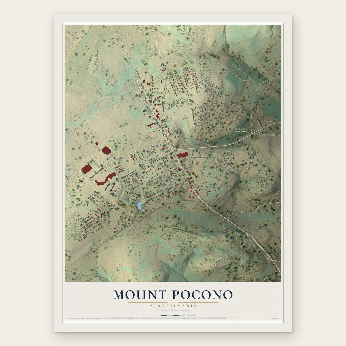 Mount Pocono, Pennsylvania map print, the full design