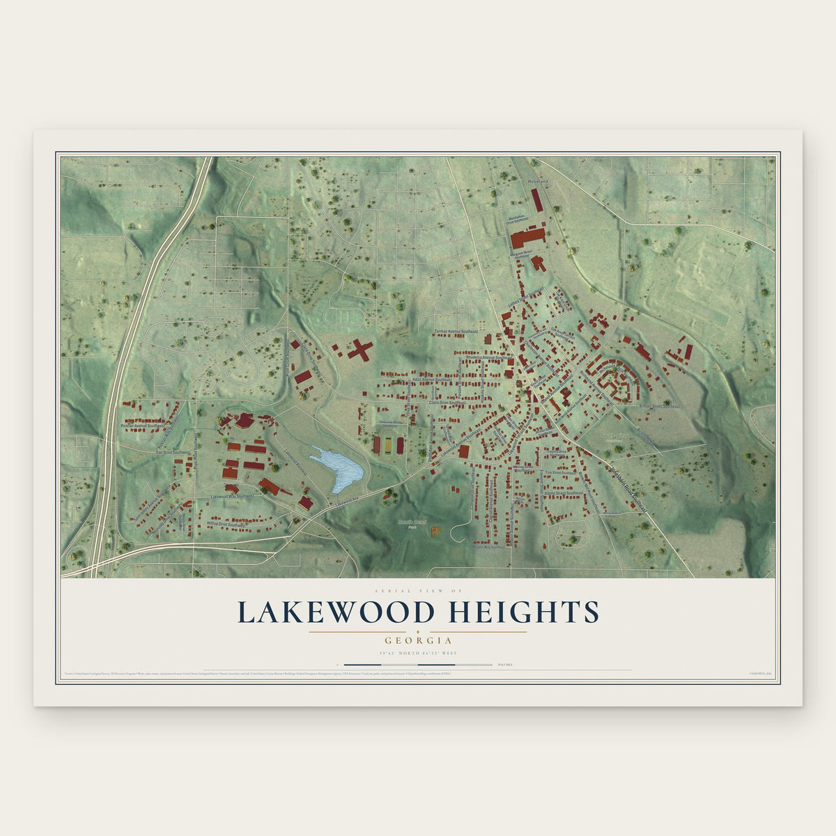 Lakewood Heights, Georgia map print, the full design