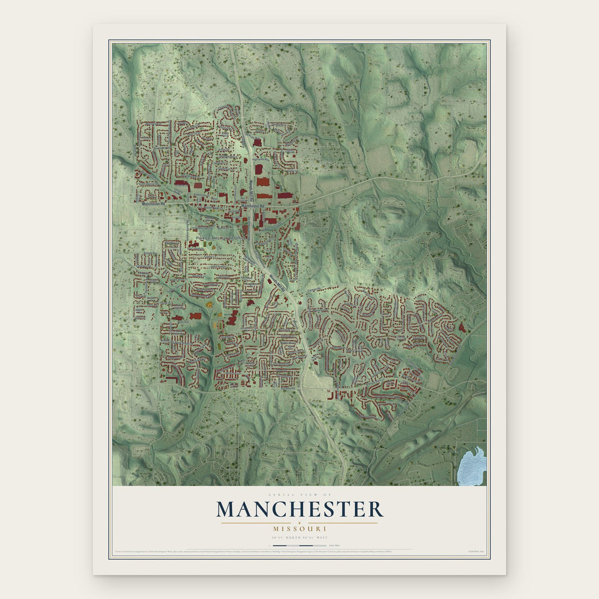 Manchester, Missouri map print, the full design