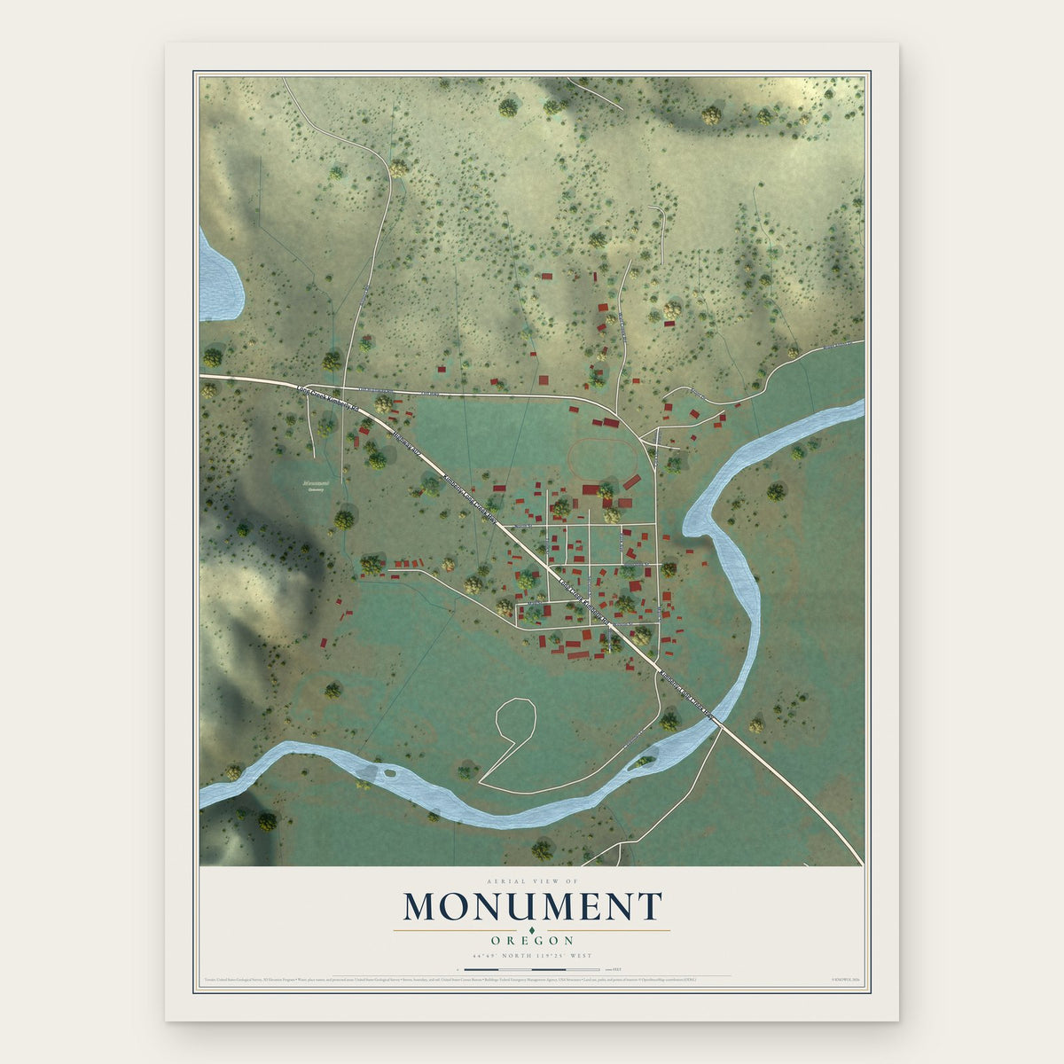 Monument, Oregon map print, the full design