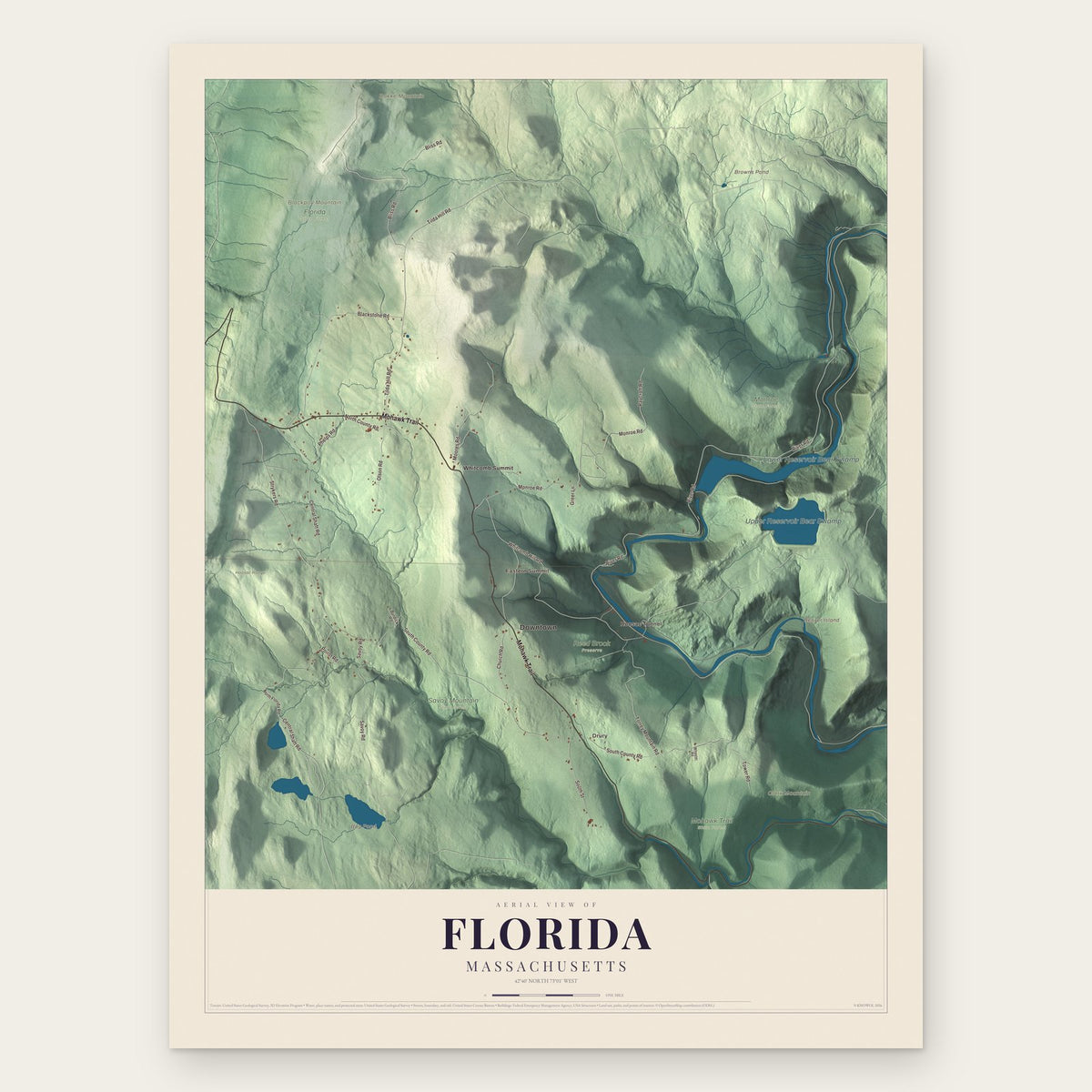Florida, Massachusetts map print, the full design