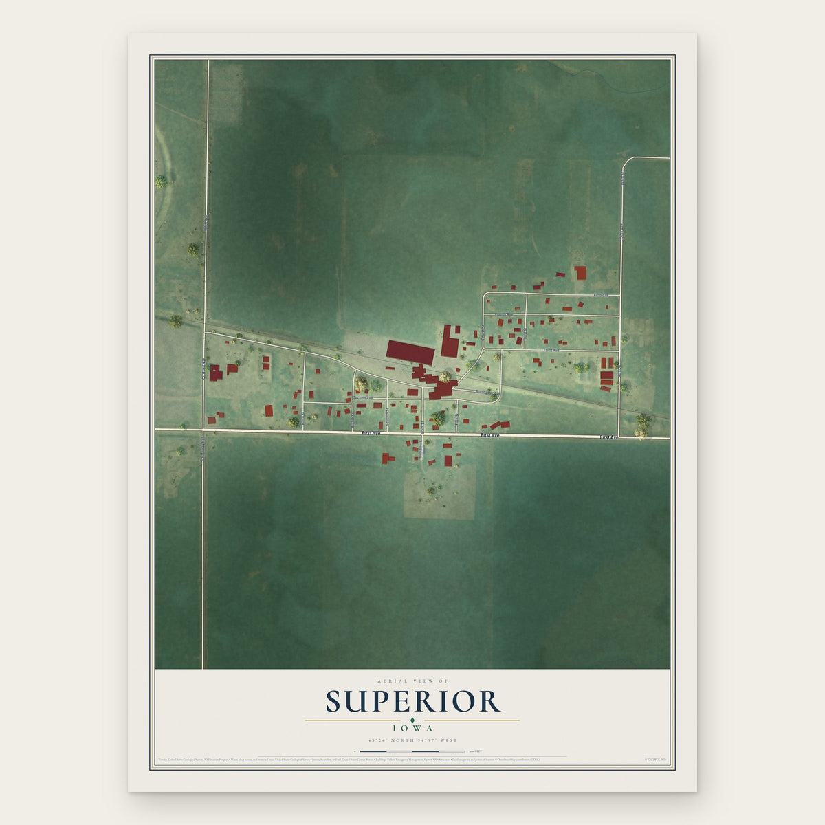 Superior, Iowa map print, the full design