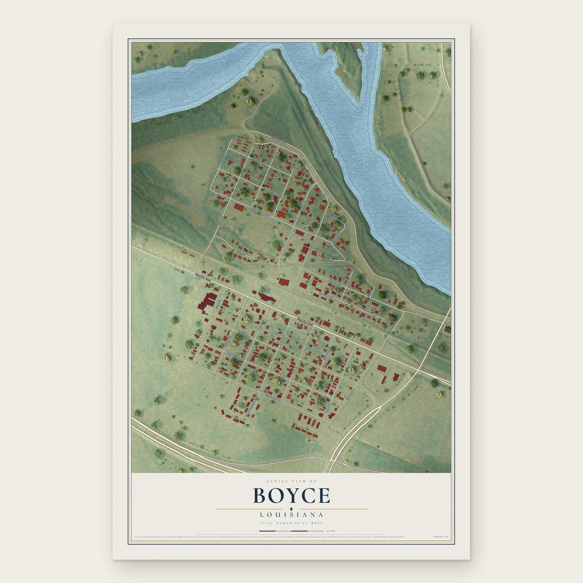 Boyce, Louisiana map print, the full design
