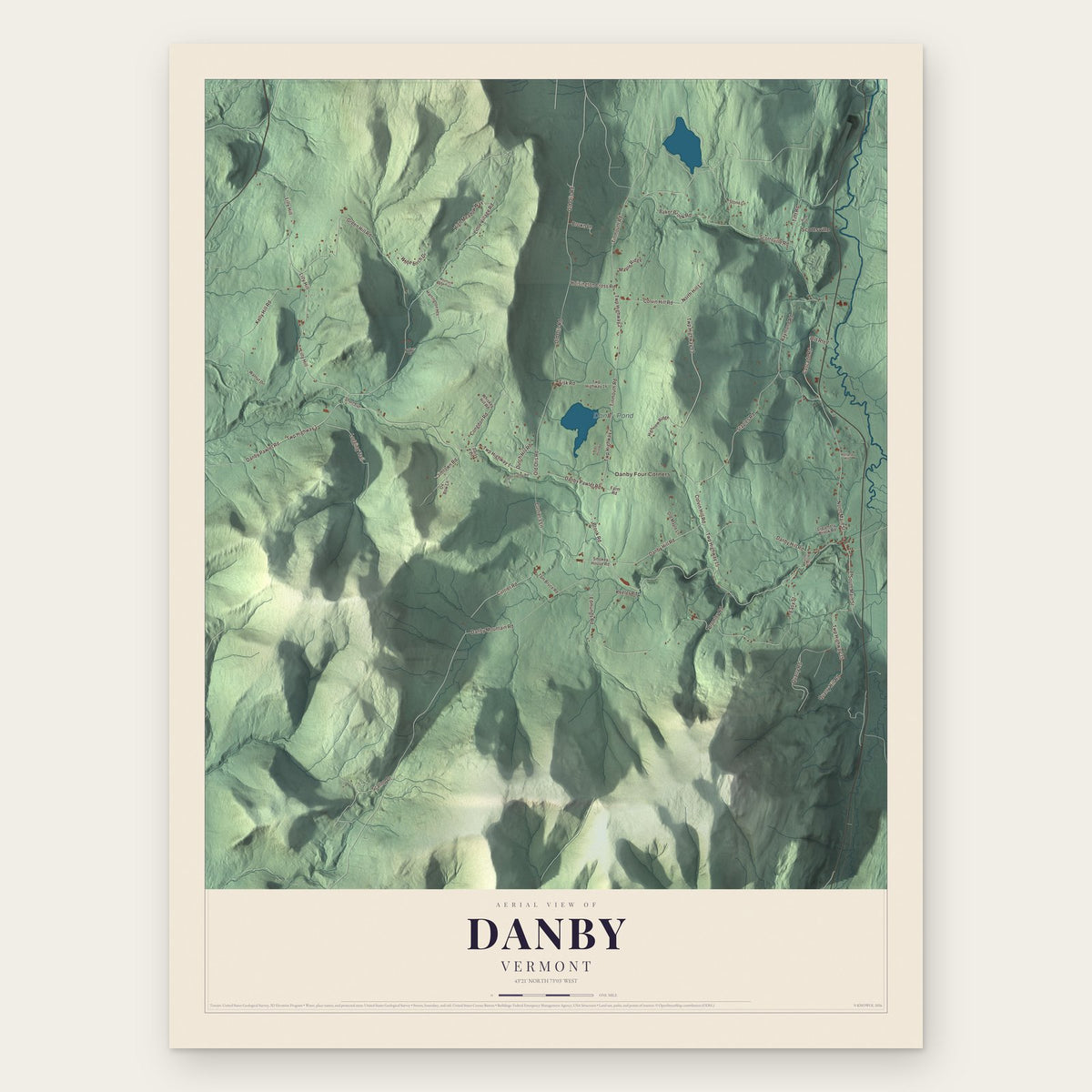 Danby, Vermont map print, the full design