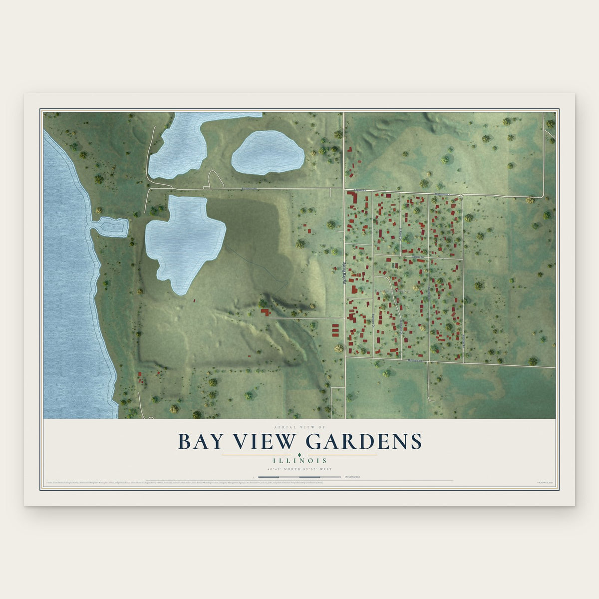 Bay View Gardens, Illinois map print, the full design