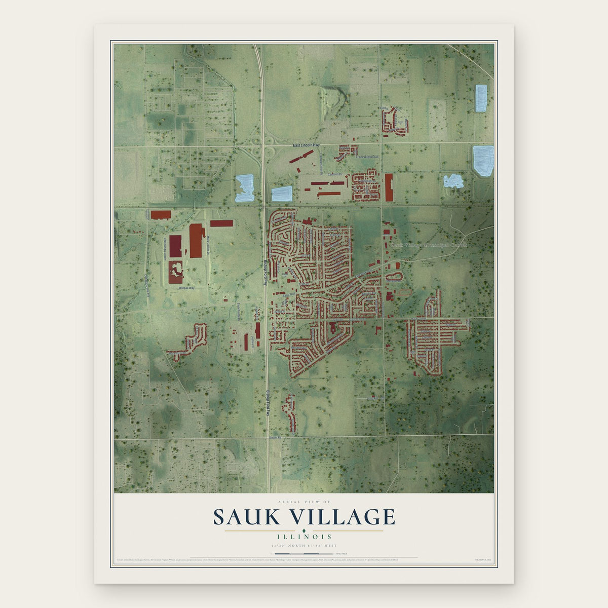 Sauk Village, Illinois map print, the full design