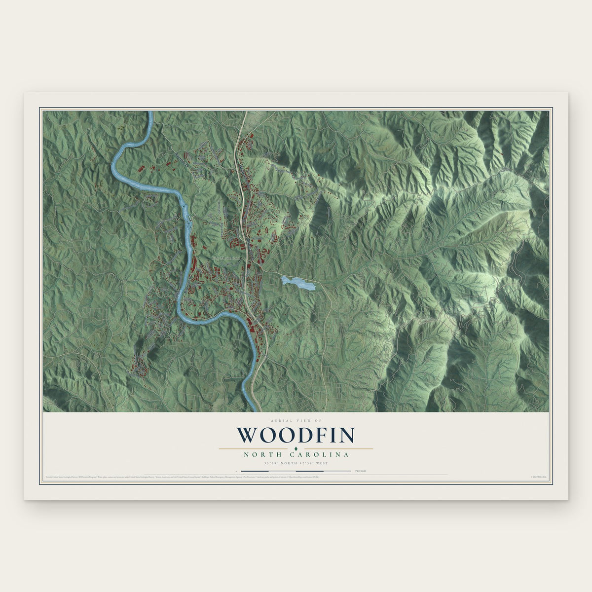 Woodfin, North Carolina map print, the full design