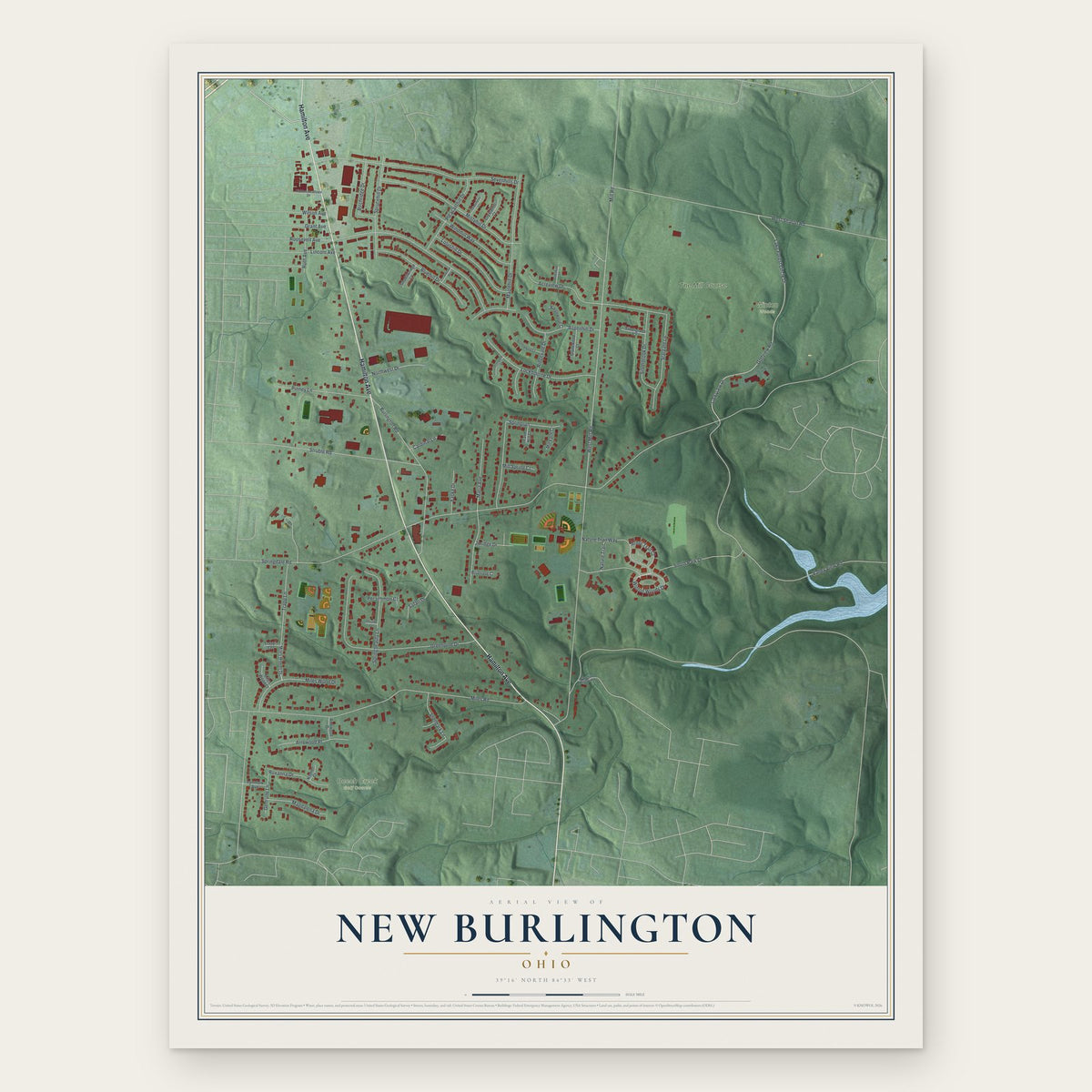 New Burlington, Ohio map print, the full design