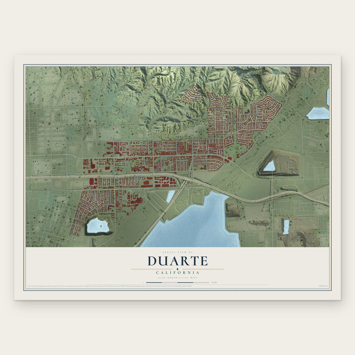 Duarte, California map print, the full design