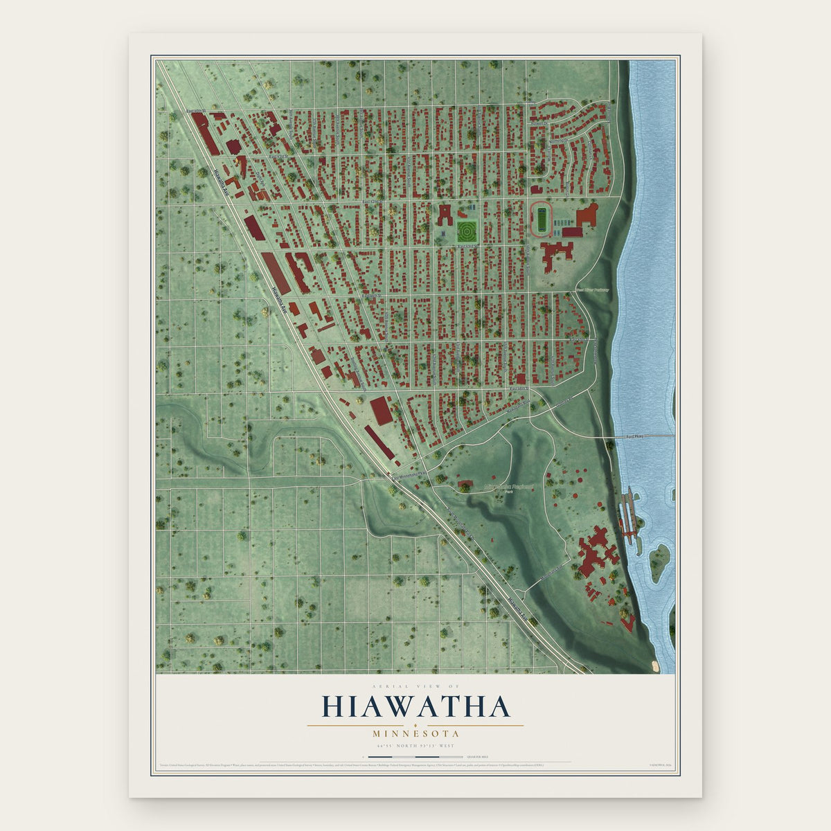 Hiawatha, Minnesota map print, the full design