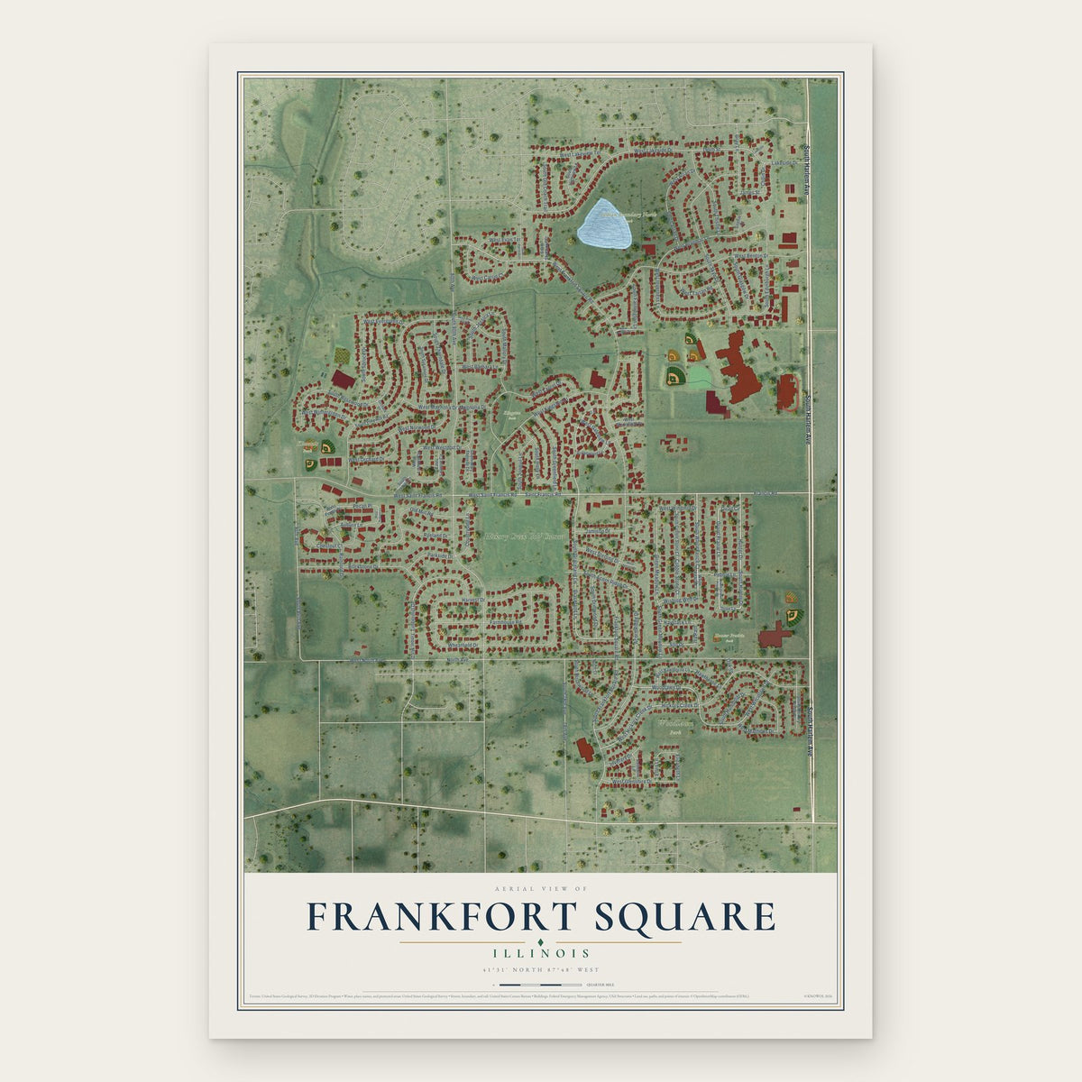Frankfort Square, Illinois map print, the full design