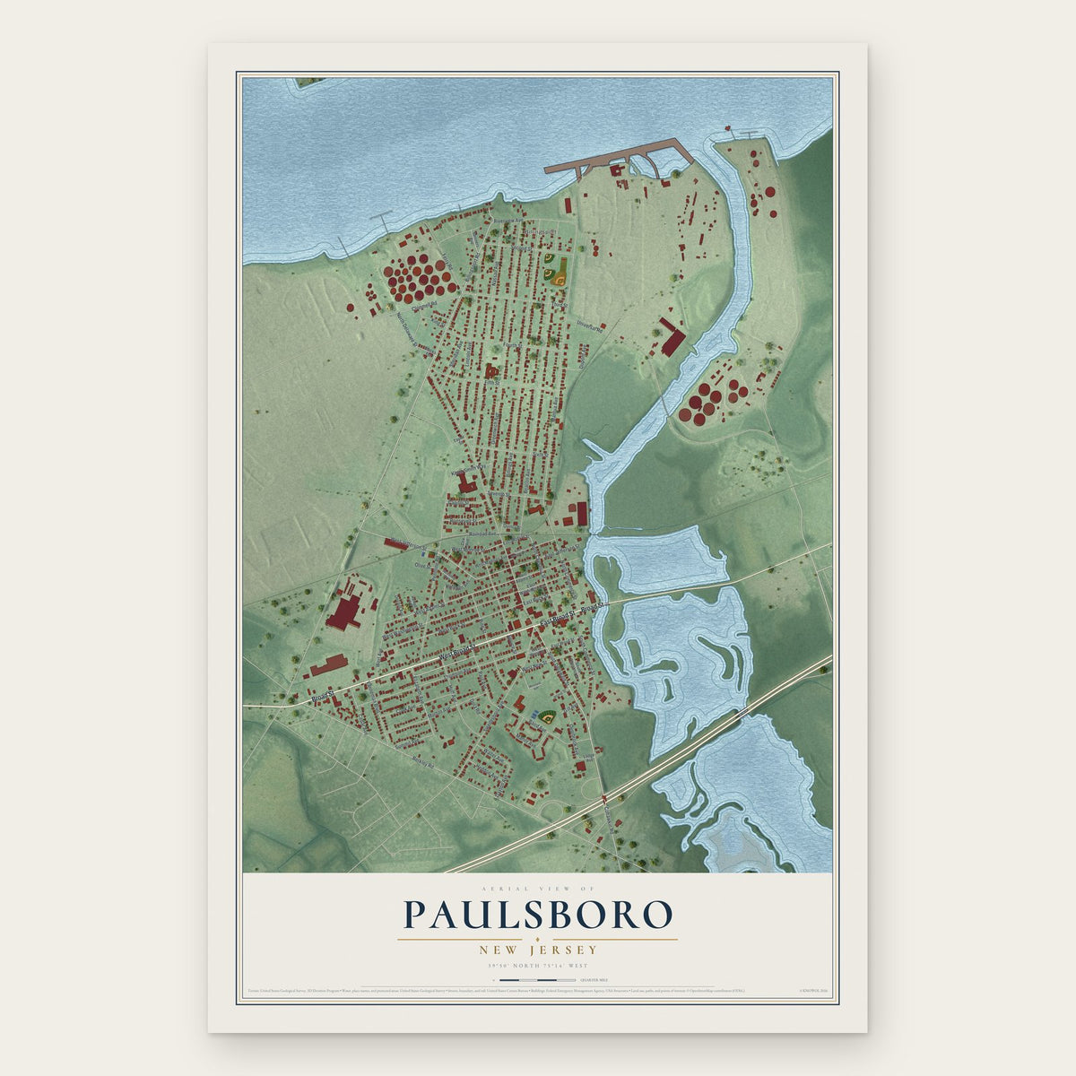 Paulsboro, New Jersey map print, the full design