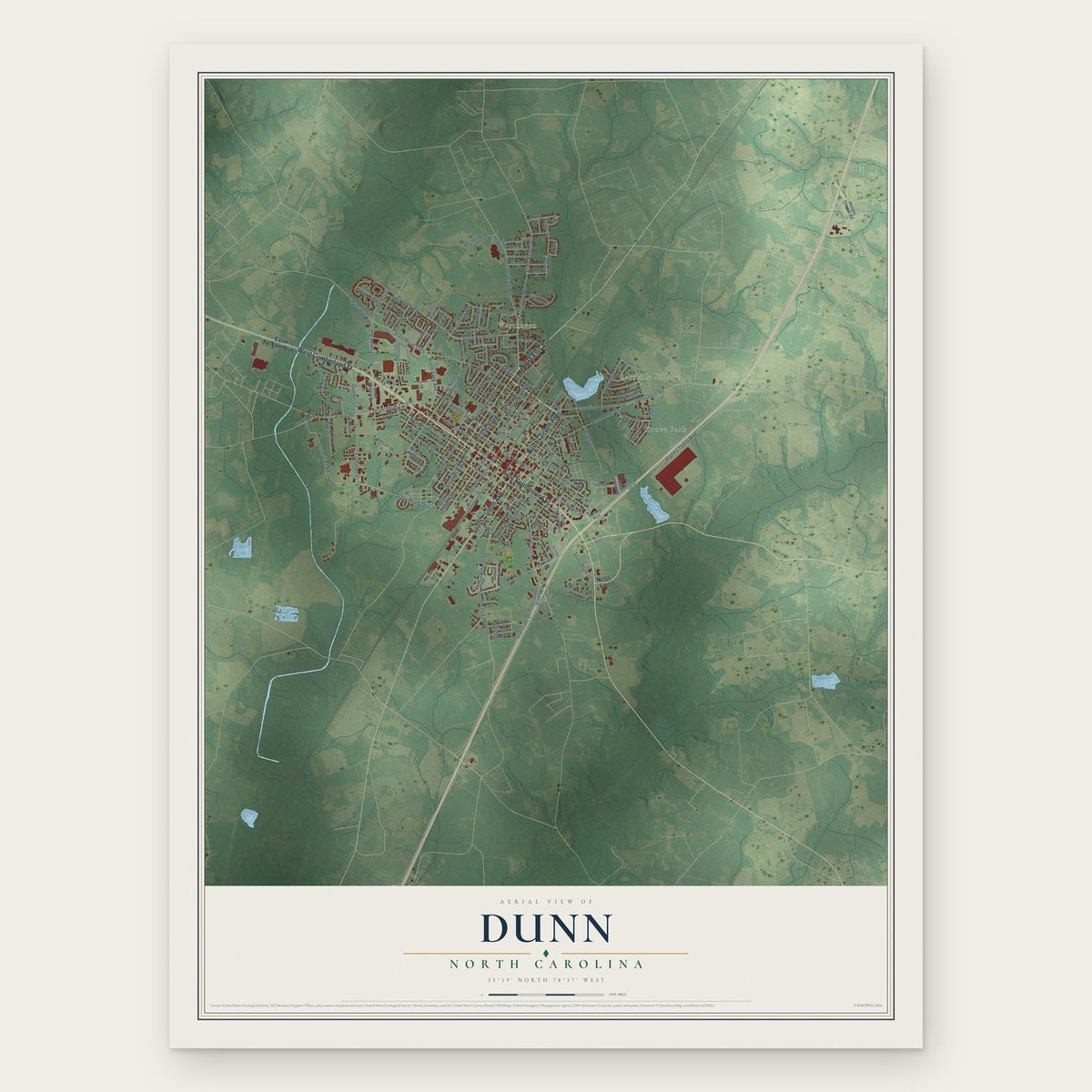 Dunn, North Carolina map print, the full design