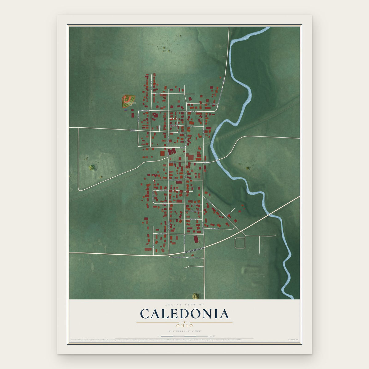 Caledonia, Ohio map print, the full design