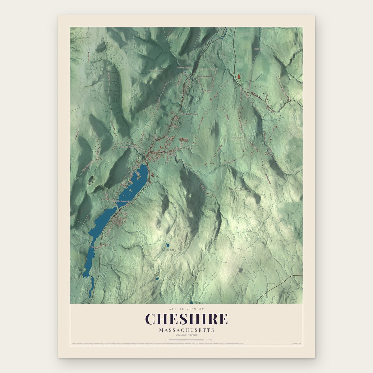 Cheshire, Massachusetts map print, the full design