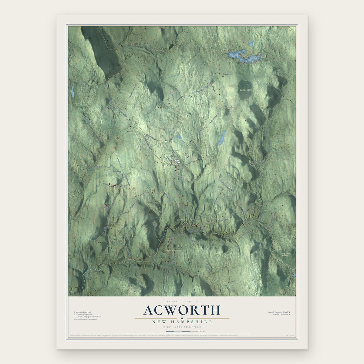 Acworth, New Hampshire map print, the full design
