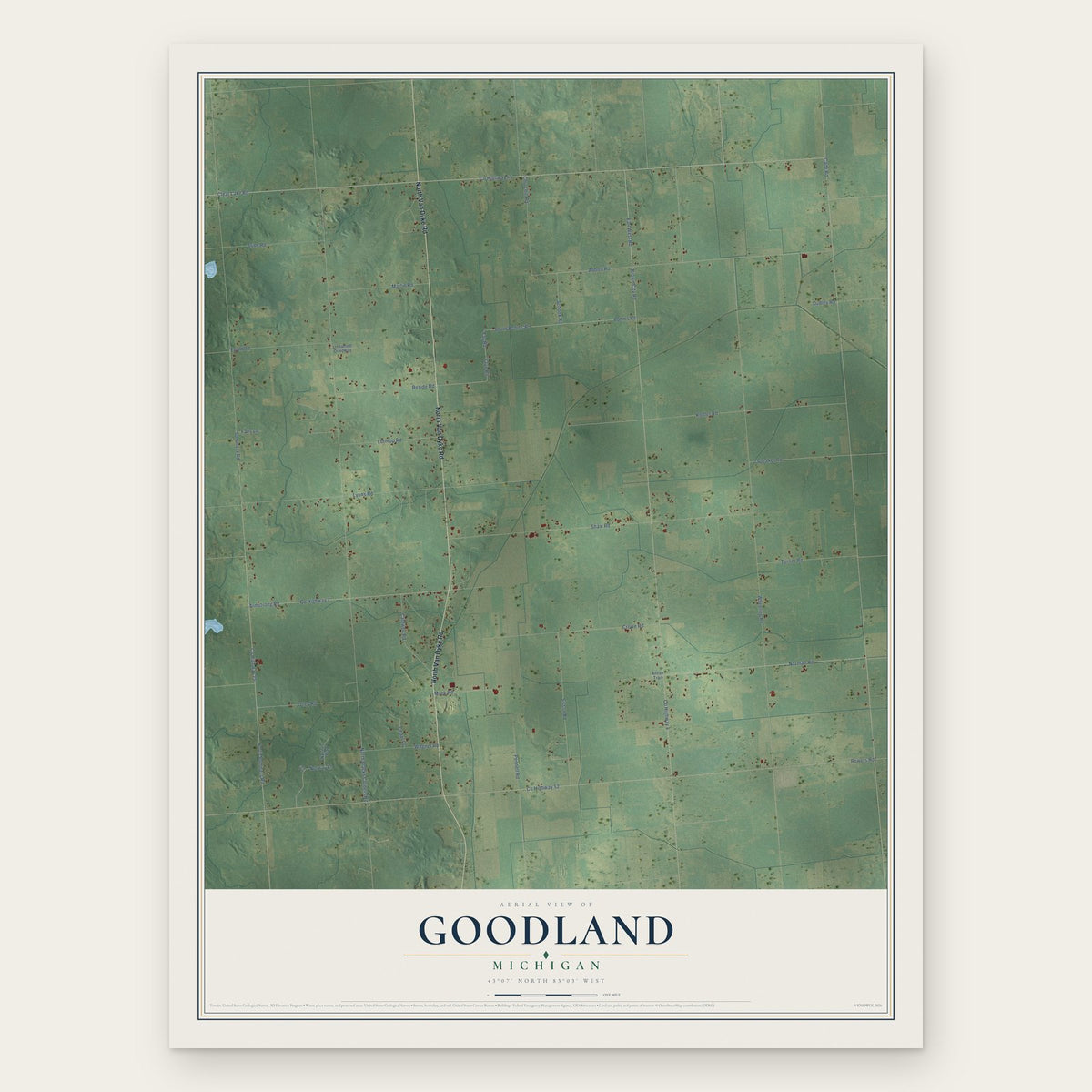 Goodland, Michigan map print, the full design