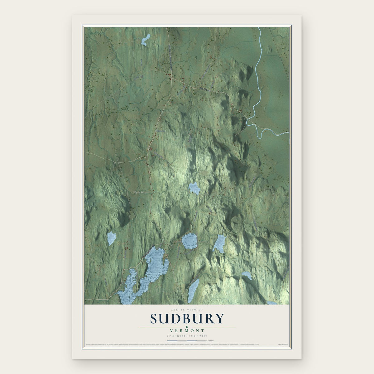 Sudbury, Vermont map print, the full design