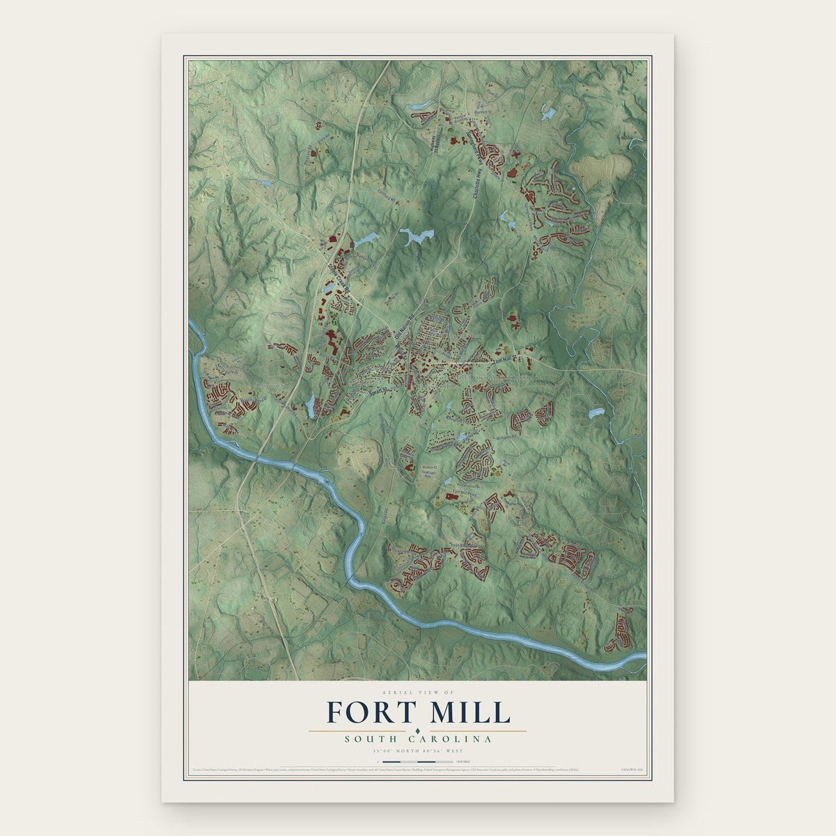 Fort Mill, South Carolina map print, the full design