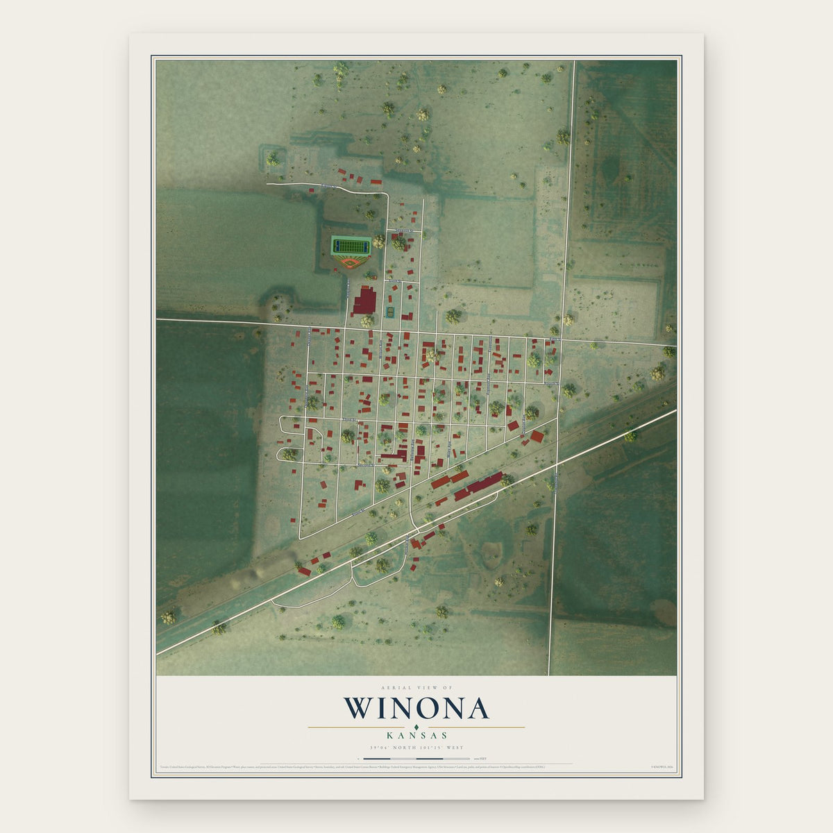 Winona, Kansas map print, the full design