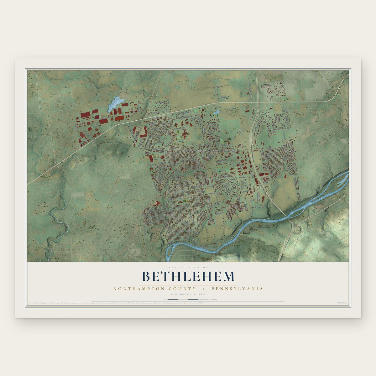 Bethlehem, Northampton County, Pennsylvania map print, the full design