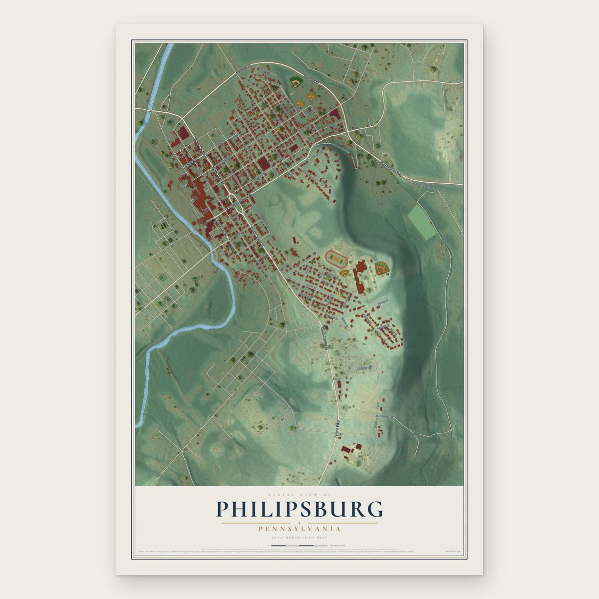 Philipsburg, Pennsylvania map print, the full design
