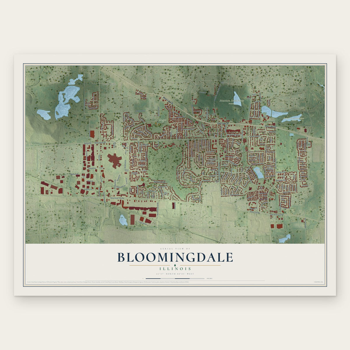 Bloomingdale, Illinois map print, the full design