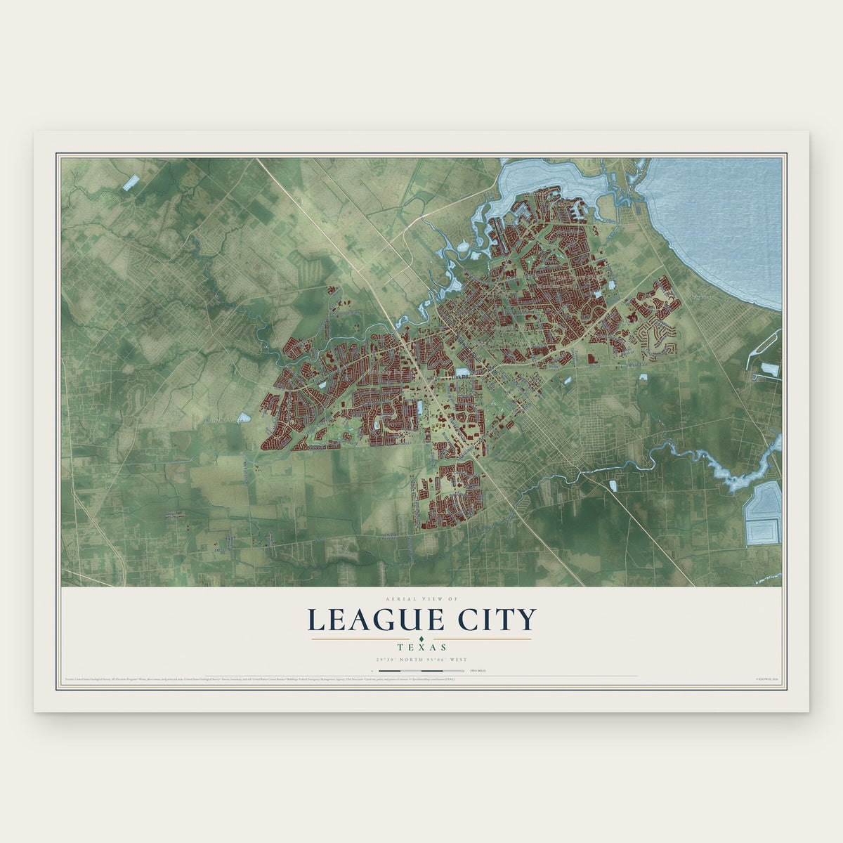 League City, Texas map print, the full design